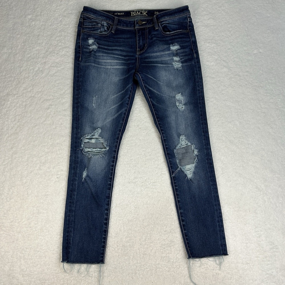 Buckle Women's Skinny Jeans - Dark Blue Distressed